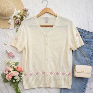 Northern Reflections Cream Cardigan with Pink Accents